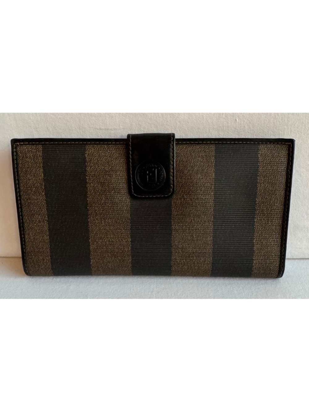 Vintage Fendi Zucca FF Monogram Long Bifold Wallet Brown Canvas Leather